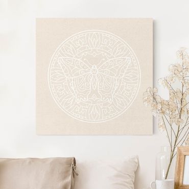 Natural canvas print - White Lines - Mandala With Butterfly - Square 1:1