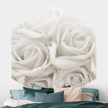 Self-adhesive hexagonal pattern wallpaper - White Roses