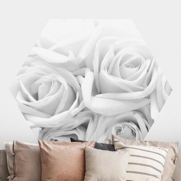 Self-adhesive hexagonal pattern wallpaper - White Roses Black And White