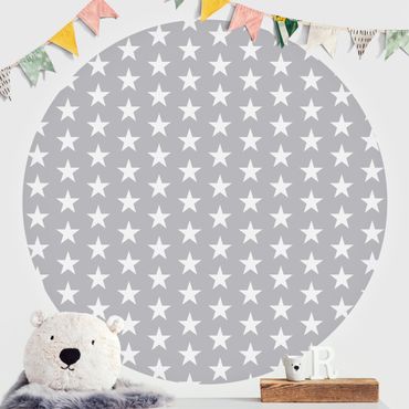 Self-adhesive round wallpaper kids - White Stars On Grey Background