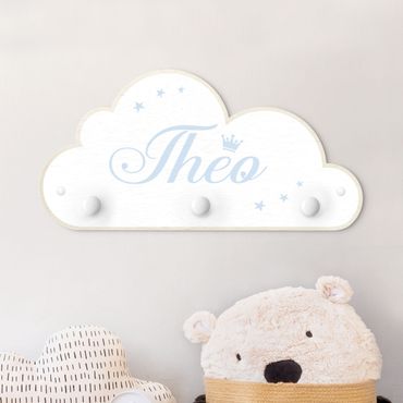 Coat rack for children - White Clouds Crown With Customised Name Light Blue