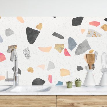 Kitchen wall cladding - White Terrazzo With Gold Stones II