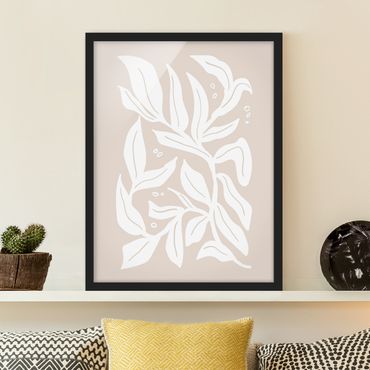 Framed prints - White branch on beige background
