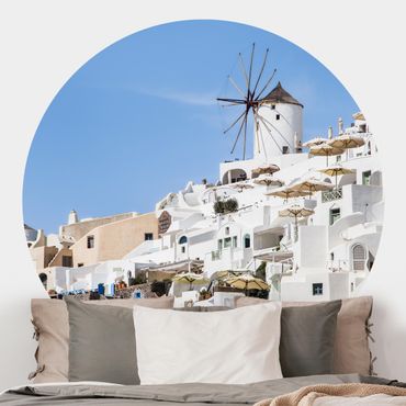 Self-adhesive round wallpaper - White Greece