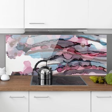 Splashback - Surfing Waves In Purple With Pink Gold - Panorama 5:2