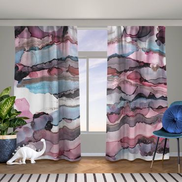 Curtain - Surfing Waves In Purple With Pink Gold