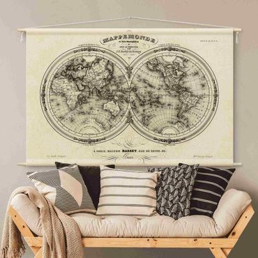 Tapestry - World Map - French Map Of The Hemisphere From 1848