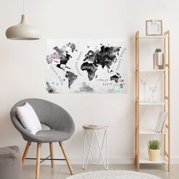 Glass print - World Map Watercolour Black