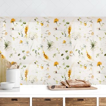 Kitchen wall cladding - Wildflowers Watercolour Pattern on Beige