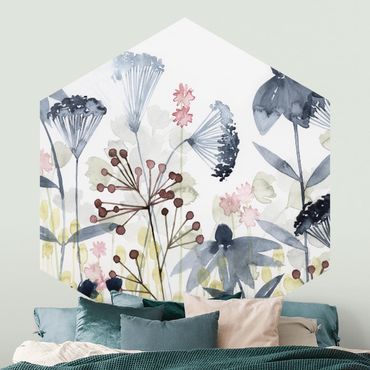 Self-adhesive hexagonal pattern wallpaper - Wild Flowers Watercolour I