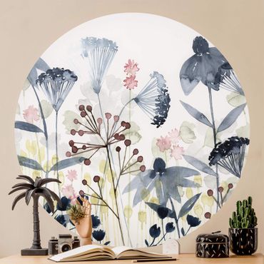 Self-adhesive round wallpaper kitchen - Wildflower Watercolour I