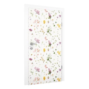 Door wallpaper - Wildflowers Watercolour Pattern