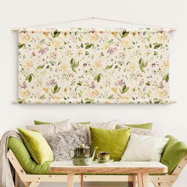 Tapestry - Wildflowers and White Roses Watercolour Pattern