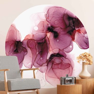 Self-adhesive round wallpaper - Wild Flowers In Purple And Gold