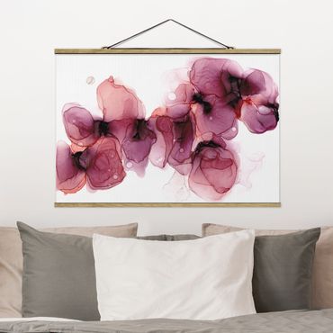 Fabric print with poster hangers - Wild Flowers In Purple And Gold - Landscape format 3:2