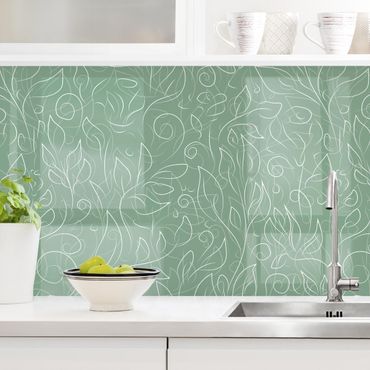 Kitchen wall cladding - Wild Plant Pattern On Green Backdrop II