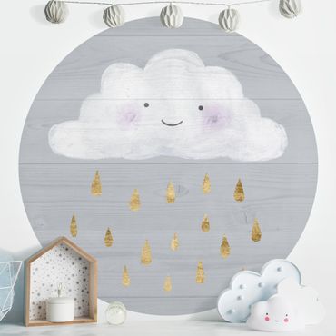 Self-adhesive round wallpaper kids - Cloud With Golden Raindrops
