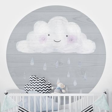 Self-adhesive round wallpaper kids - Cloud With Silver Raindrops
