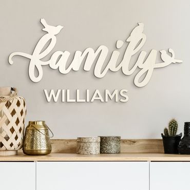 Wooden wall decoration 3D Text - Custom Text Family with Sparrows