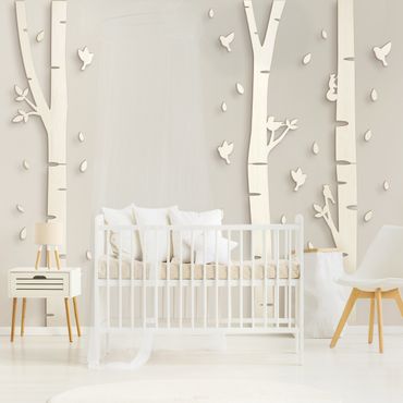Wooden wall decoration - XXL Set Birch Trees Squirrels Birds