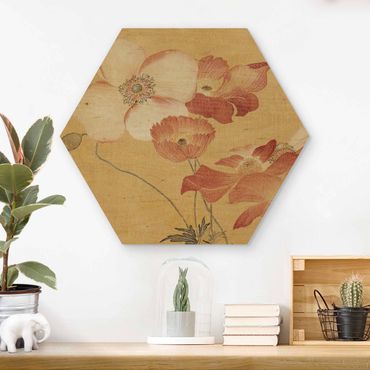 Wooden hexagon - Yun Shouping - Poppy Flower