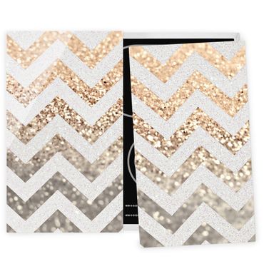 Stove top covers - Zigzag Lines With Golden Glitter and Silver