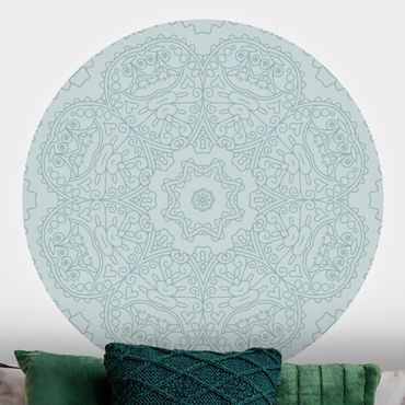 Self-adhesive round wallpaper - Jagged Mandala Flower With Star In Turquoise