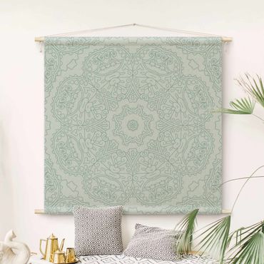 Tapestry - Jagged Mandala Flower With Star In Turquoise