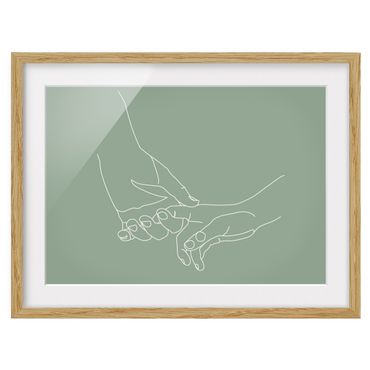 Framed prints - Line Art Gentle Hands in Green