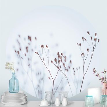 Self-adhesive round wallpaper - Pale Blue Wild Flowers