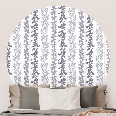 Self-adhesive round wallpaper - Delicate Leaf Silhouettes With Stripes