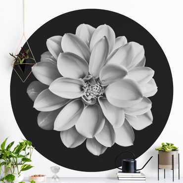 Self-adhesive round wallpaper - Delicate Dahlia In Black And White
