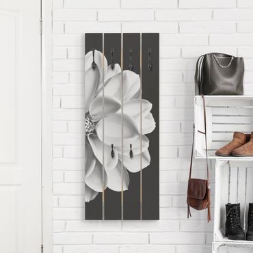 Wooden coat rack - Delicate Dahlia In Black And White