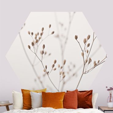 Self-adhesive hexagonal pattern wallpaper - Delicate Buds On A Wildflower Stem