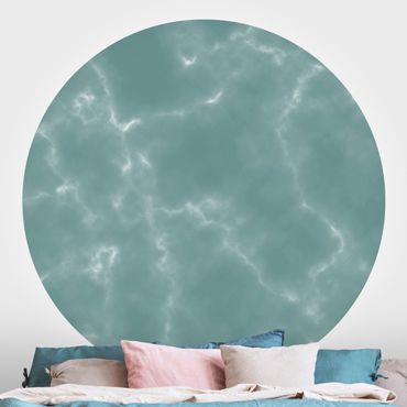 Self-adhesive round wallpaper - Delicate Marble Look In Blue