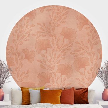 Self-adhesive round wallpaper - Delicate Branches In Rosé Gold