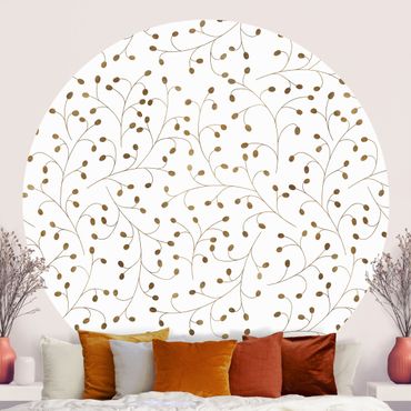Self-adhesive round wallpaper - Delicate Branch Pattern With Dots In Gold