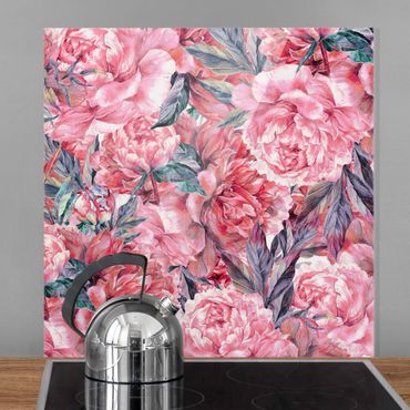 Splashback - Delicate Watercolour Red Peony Pattern - Square 1:1