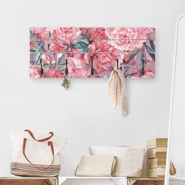 Wooden coat rack - Delicate Watercolour Red Peony Pattern
