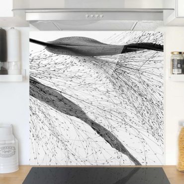 Splashback - Delicate Reed With Subtle Buds Black And White - Square 1:1