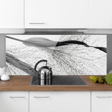 Splashback - Delicate Reed With Subtle Buds Black And White - Panorama 5:2