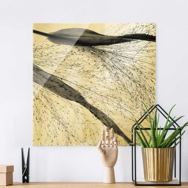 Glass print - Delicate Reed With Subtle Buds Black And White - Square