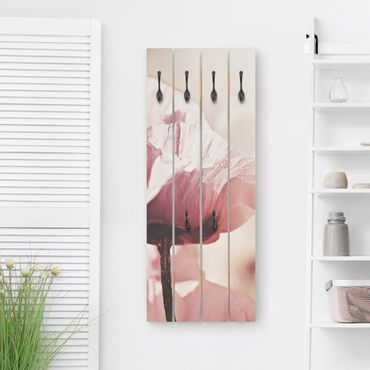 Wooden coat rack - Pale Pink Poppy Flower With Water Drops