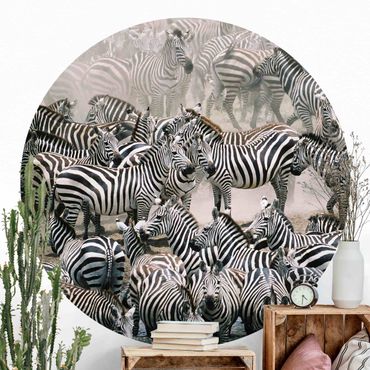 Self-adhesive round wallpaper - Zebra Herd