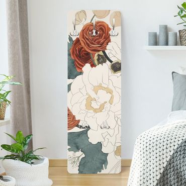 Coat rack - Drawing Bouquet Of Flowers In Red And Sepia