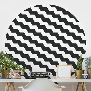 Self-adhesive round wallpaper - Zig Zag Pattern Geometry Black And White