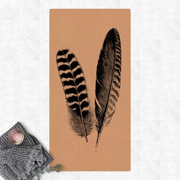 Cork mat - Two Feathers - Drawing - Portrait format 1:2