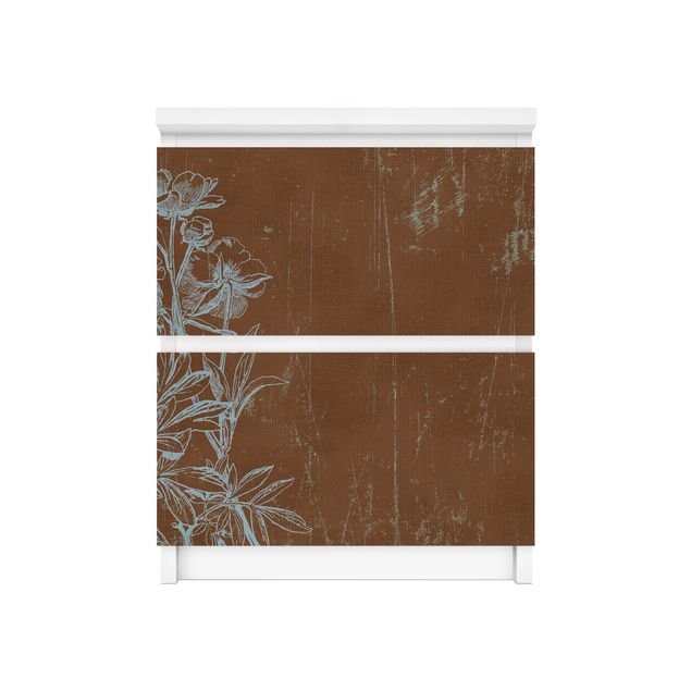 Adhesive film for furniture IKEA - Malm chest of 2x drawers - Blue Sketch Of A Flower
