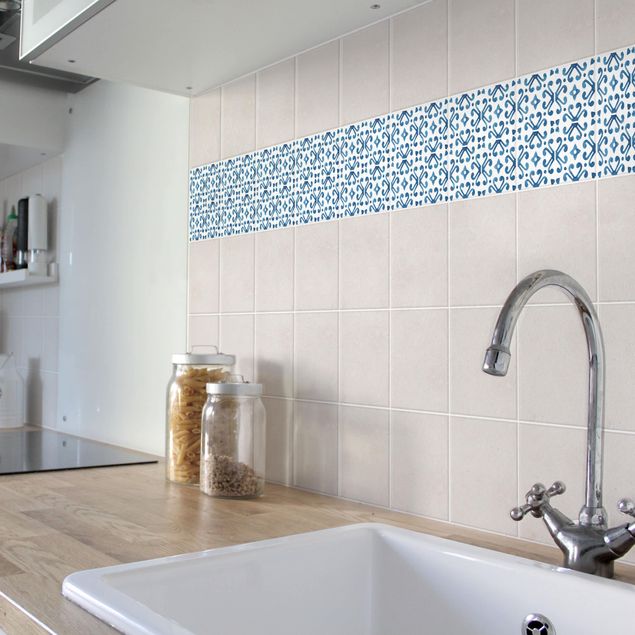 Adhesive tile border - Blue White Pattern Series No.7
