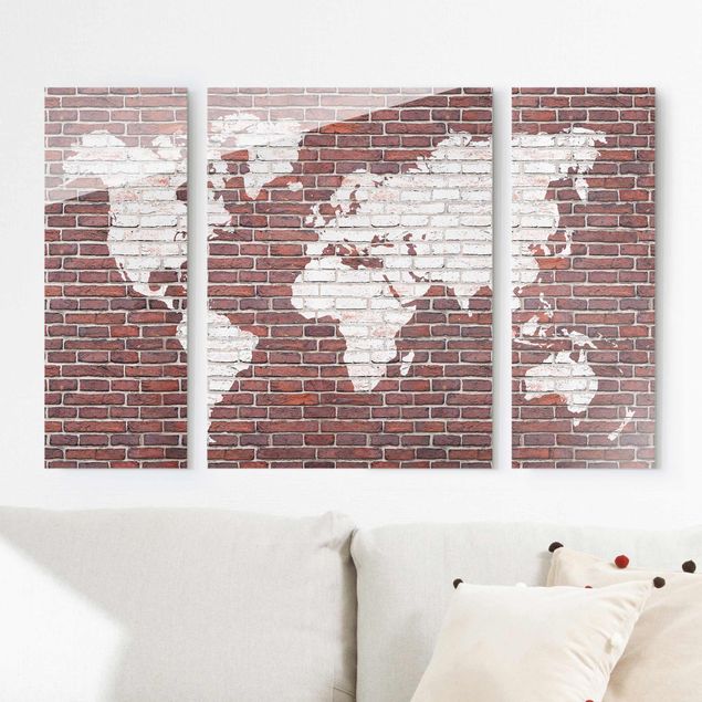 Glas Magnettafel Brick World Map